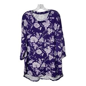 Crown & Ivy NWT Purple Floral Baby Terry 3/4 Sleeve Top Women's Plus Size 2X
